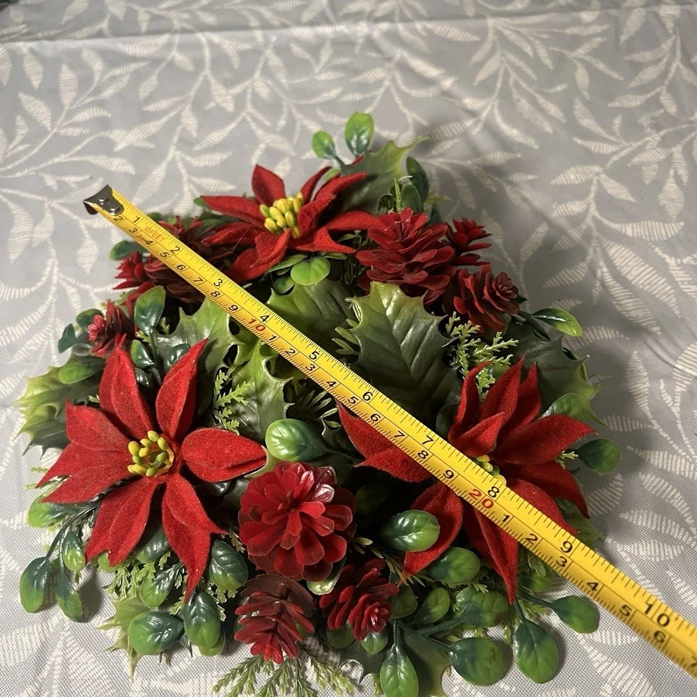 Vintage Christmas Wreath Candle Ring Plastic Holly‎ Poinsettia MCM